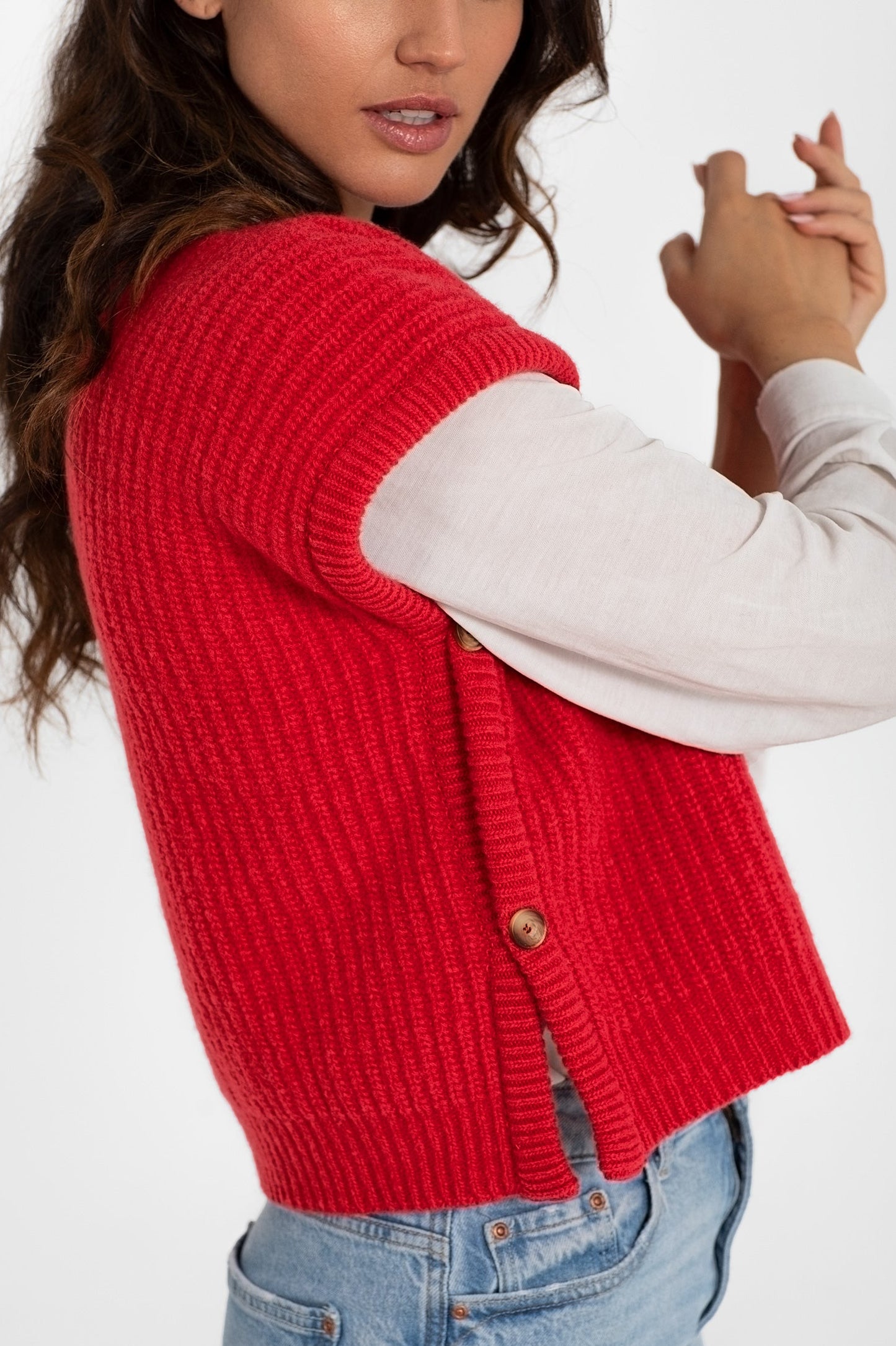 CHALECO PERLADO 100% LANA CORAL