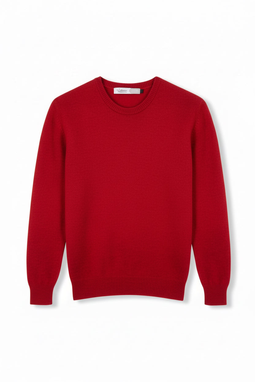 EINFAARBIGER PULLOVER AUS 100% MERINOWOLLE ROT