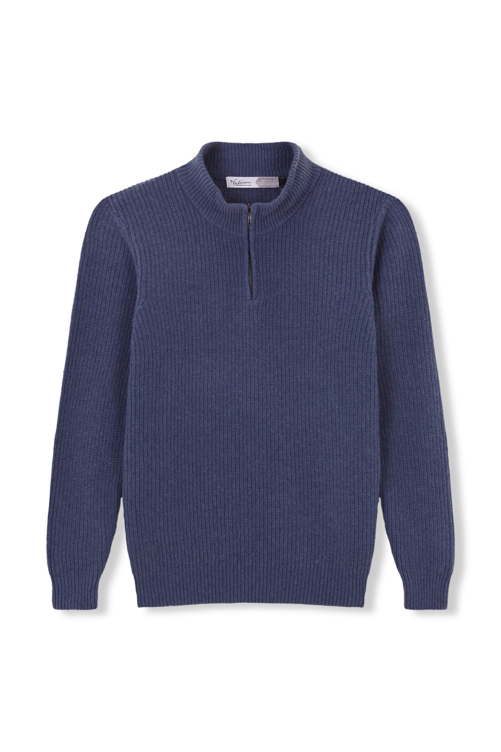 100 % Wollpullover mit halbem Reißverschluss, blau 