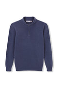 100 % Wollpullover mit halbem Reißverschluss, blau 