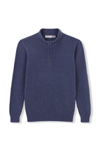 100 % Wollpullover mit halbem Reißverschluss, blau 
