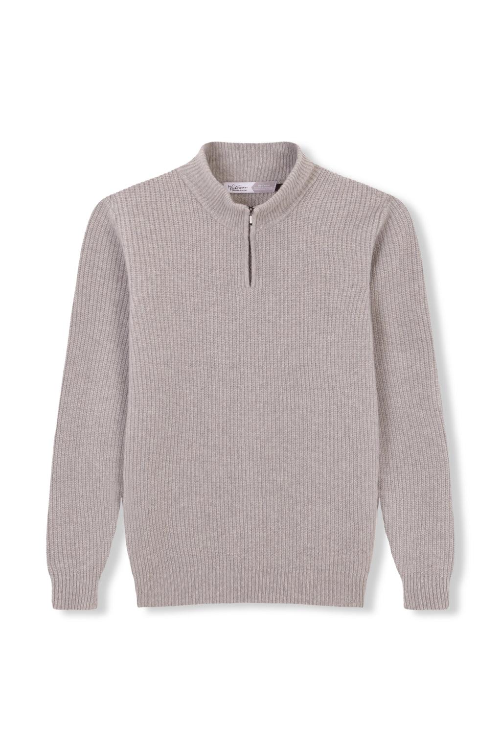 100 % Woll-Pullover mit halbem Reißverschluss, Grau