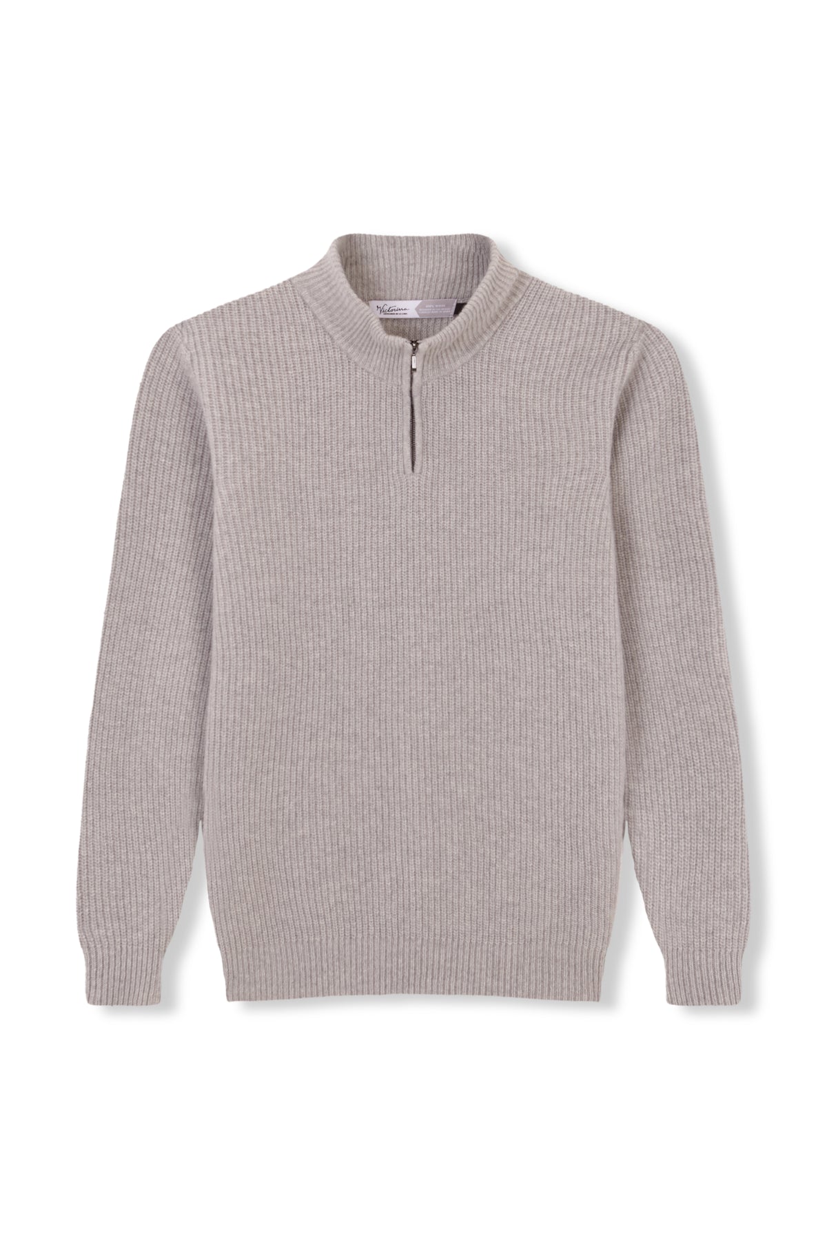 100 % Woll-Pullover mit halbem Reißverschluss, Grau