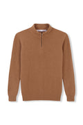 100 % WOLLE, HALBREISSVERSCHLUSS-PULLOVER, BRAUN
