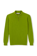 Pistazienfarbener Pullover aus 100 % Wolle mit halbem Reißverschluss