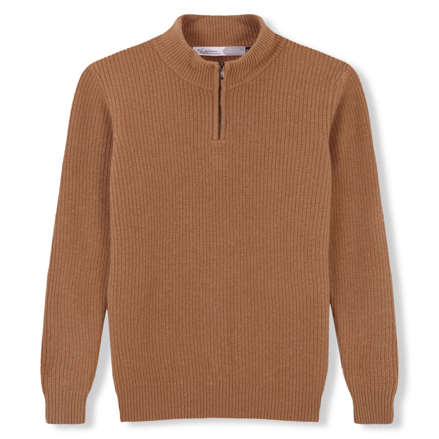 100% WOOL HALF-ZIP SWEATER, BROWN