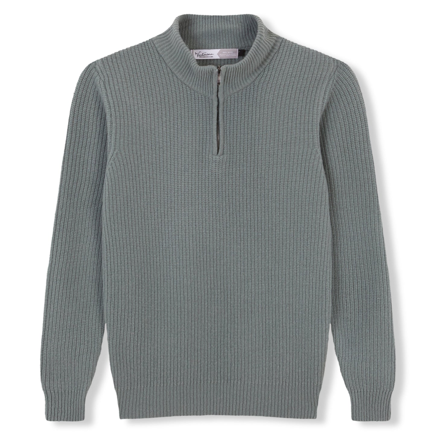 TURQUOISE 100% WOOL HALF-ZIP JERSEY