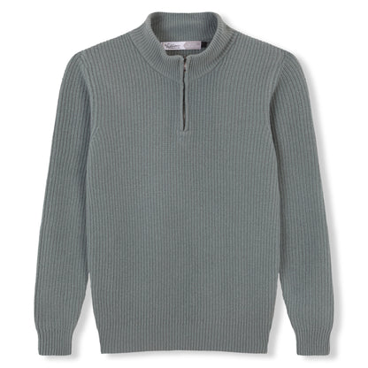 TURQUOISE 100% WOOL HALF-ZIP JERSEY