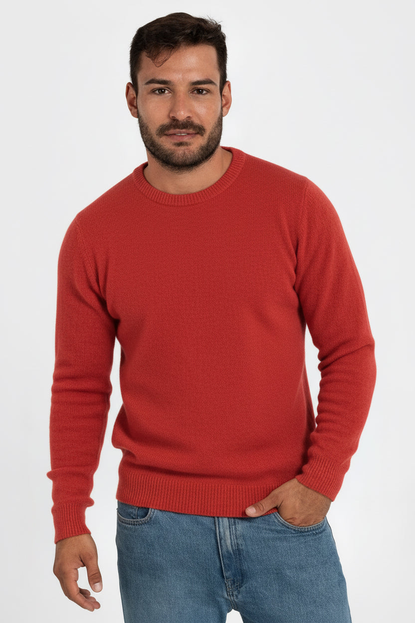 EINFAARBIGER PULLOVER AUS 100% MERINOWOLLE ROT
