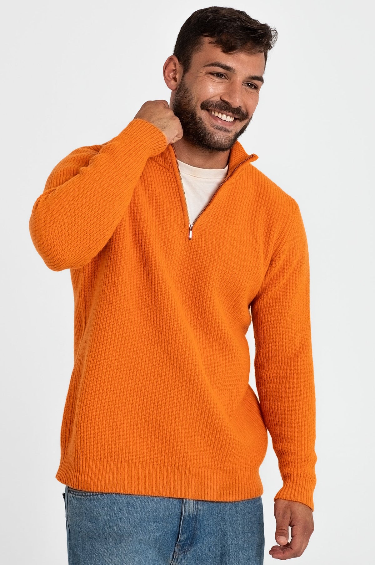 Pullover mit halbem Reißverschluss aus 100 % Wolle, Orange