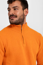 Pullover mit halbem Reißverschluss aus 100 % Wolle, Orange