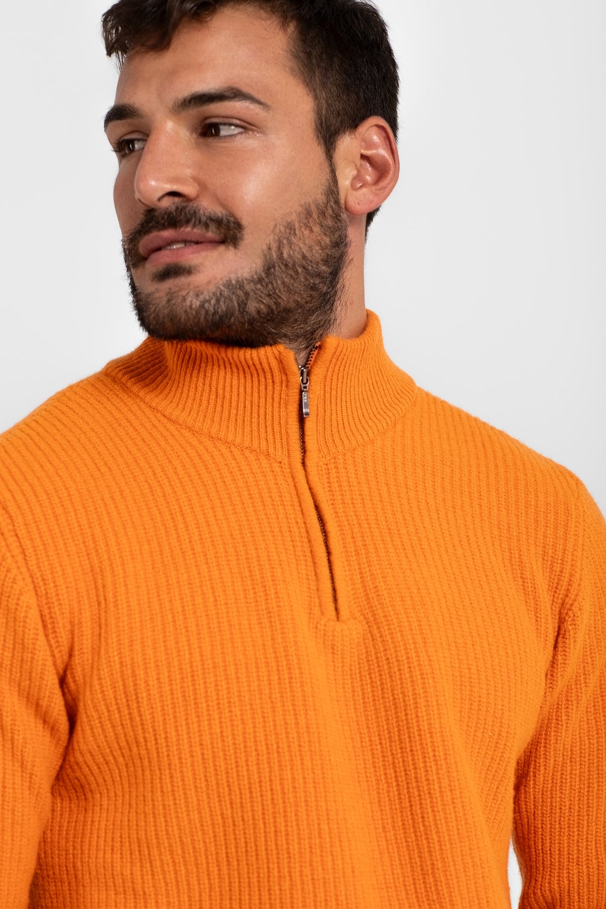 Pullover mit halbem Reißverschluss aus 100 % Wolle, Orange