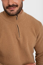 100 % WOLLE, HALBREISSVERSCHLUSS-PULLOVER, BRAUN