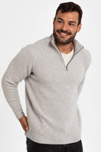 100 % Woll-Pullover mit halbem Reißverschluss, Grau