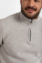 100 % Woll-Pullover mit halbem Reißverschluss, Grau