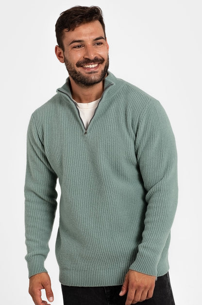 TURQUOISE 100% WOOL HALF-ZIP JERSEY