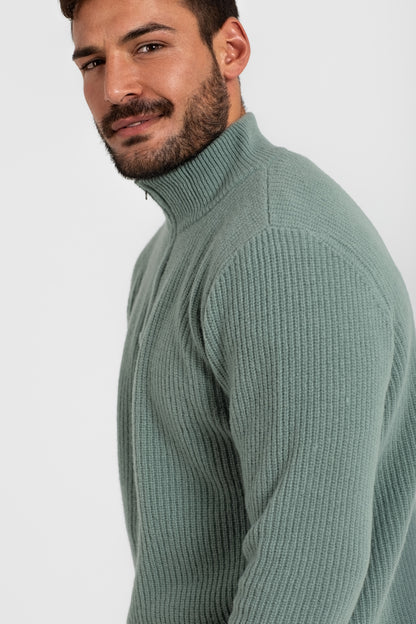 TURQUOISE 100% WOOL HALF-ZIP JERSEY
