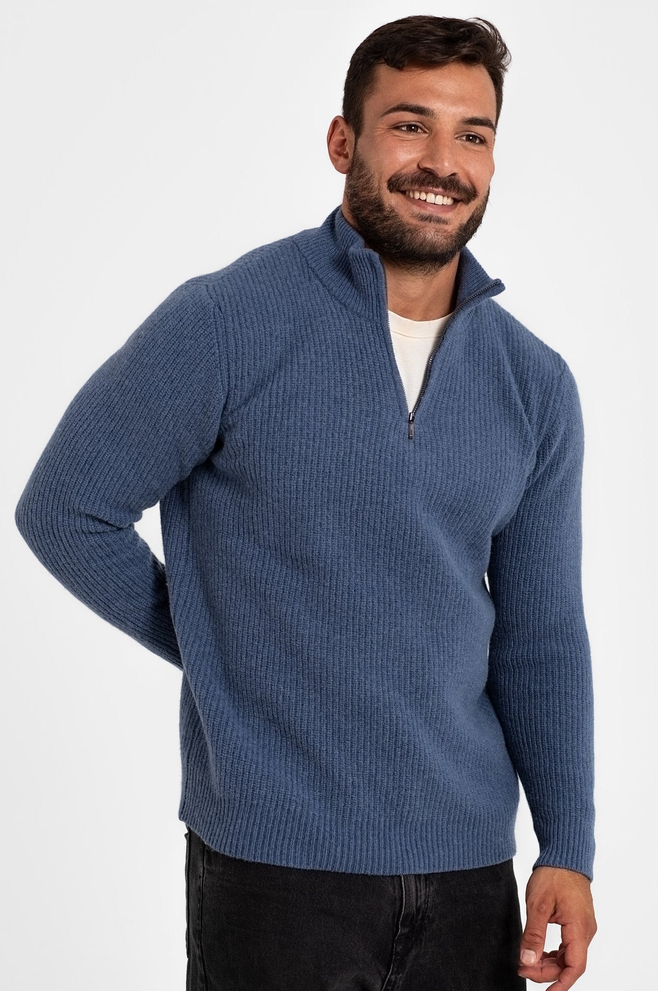 JERSEY MEDIA CREMALLERA 100% LANA AZUL