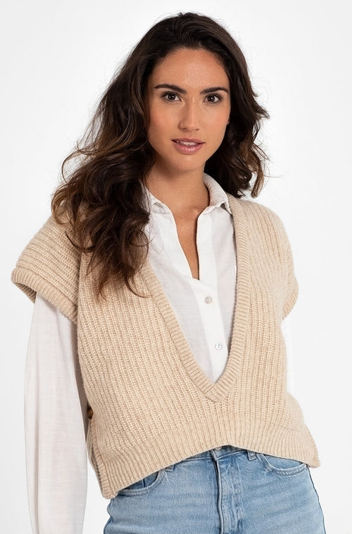 CHALECO 100% LANA BEIGE