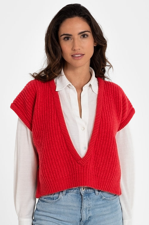 CHALECO 100% LANA CORAL