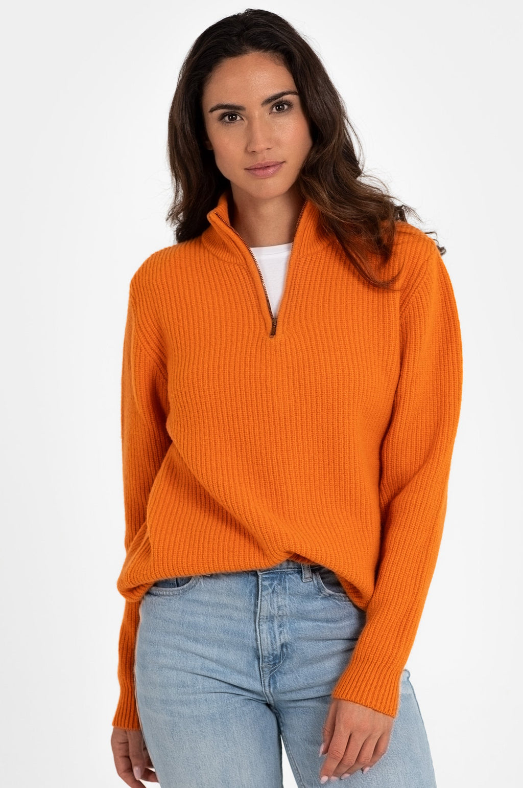 Pullover mit halbem Reißverschluss aus 100 % Wolle, Orange