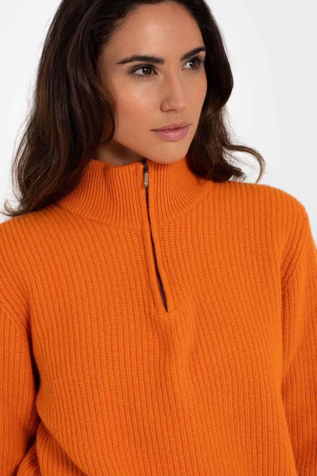 Pullover mit halbem Reißverschluss aus 100 % Wolle, Orange