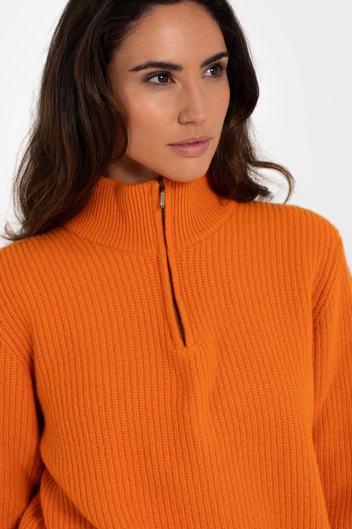 Pullover mit halbem Reißverschluss aus 100 % Wolle, Orange