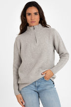 100 % Woll-Pullover mit halbem Reißverschluss, Grau