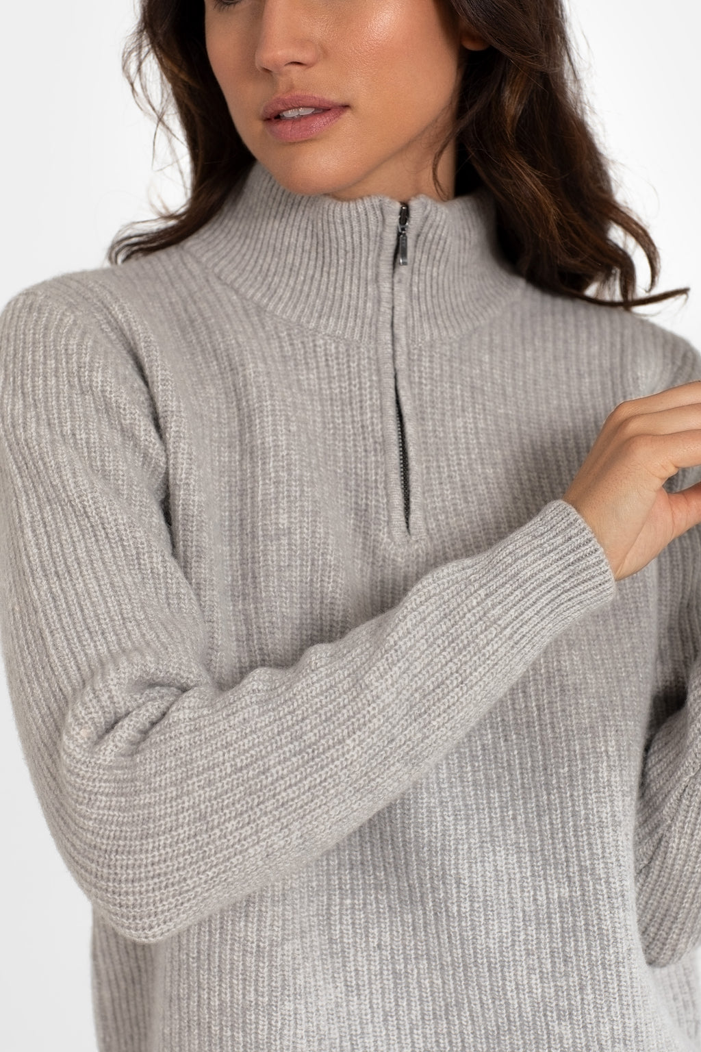 100 % Woll-Pullover mit halbem Reißverschluss, Grau