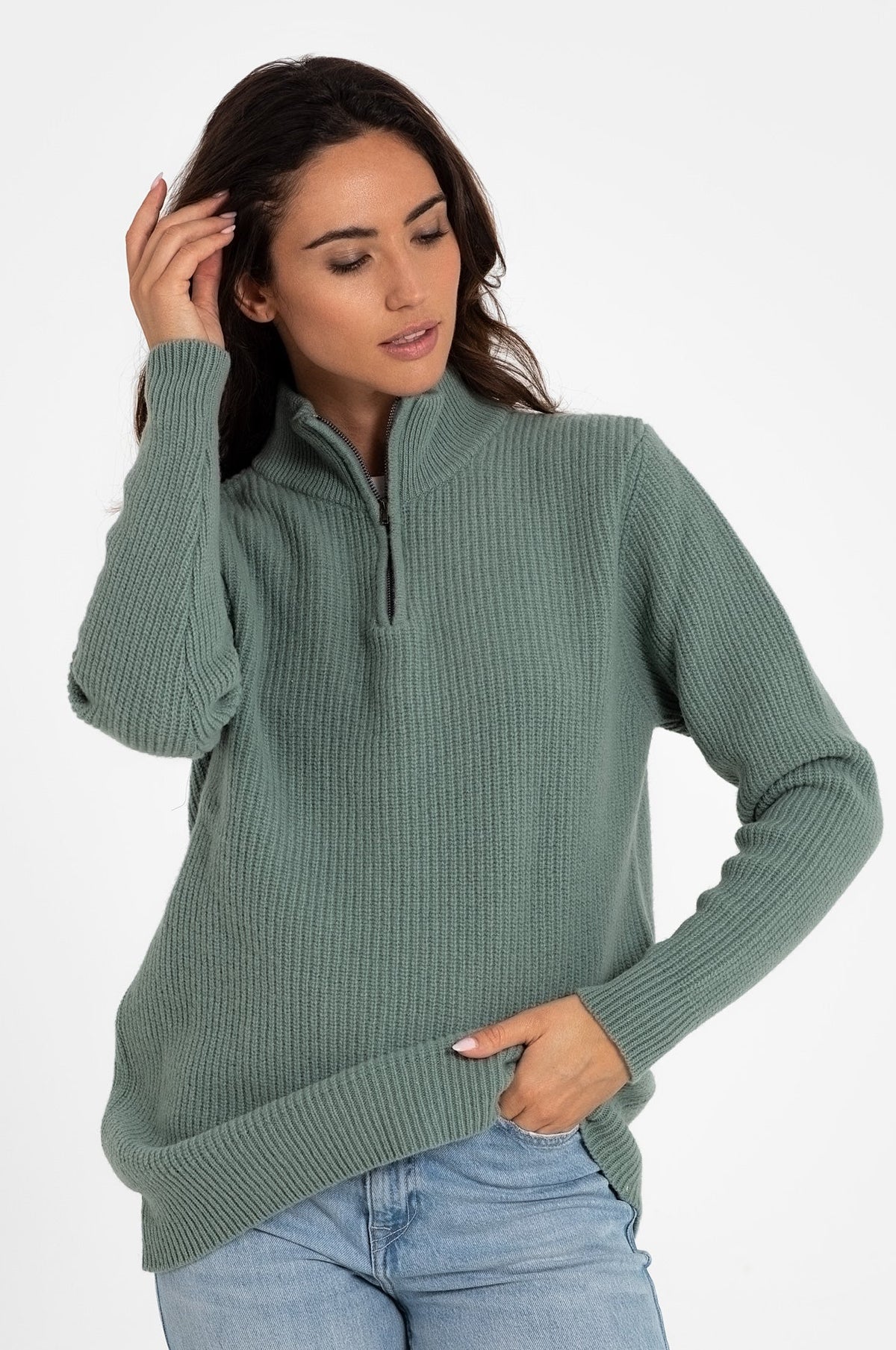 STRICKJACKE MIT REISSVERSCHLUSS 100% WOLLE MINZE