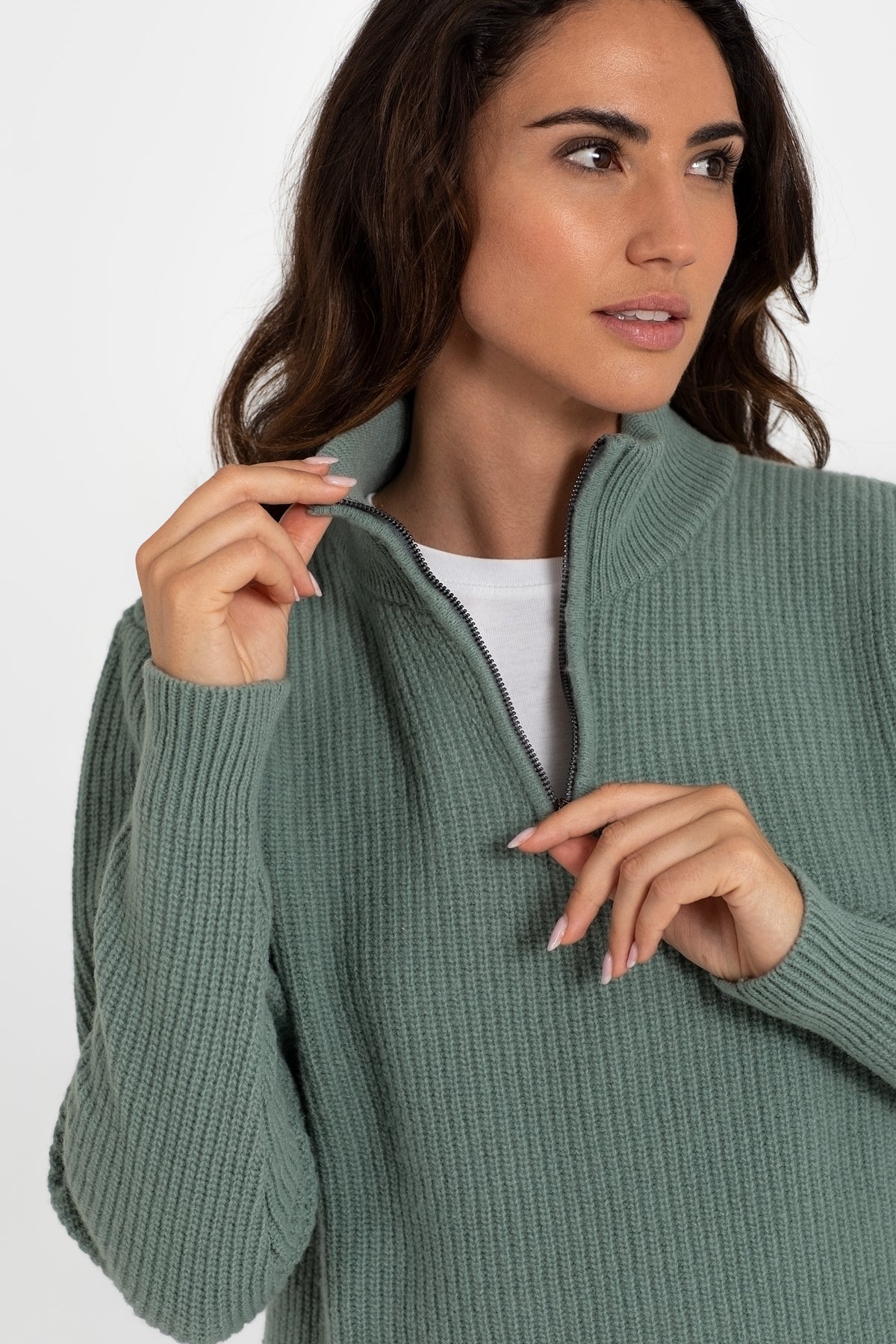 STRICKJACKE MIT REISSVERSCHLUSS 100% WOLLE MINZE