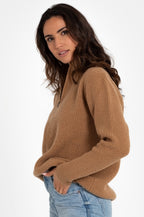 100 % WOLLE, HALBREISSVERSCHLUSS-PULLOVER, BRAUN