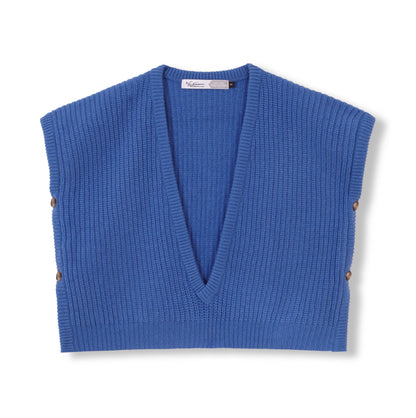 CHALECO PERLADO 100% LANA AZUL