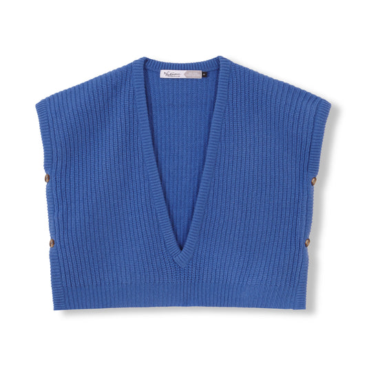 CHALECO PERLADO 100% LANA AZUL