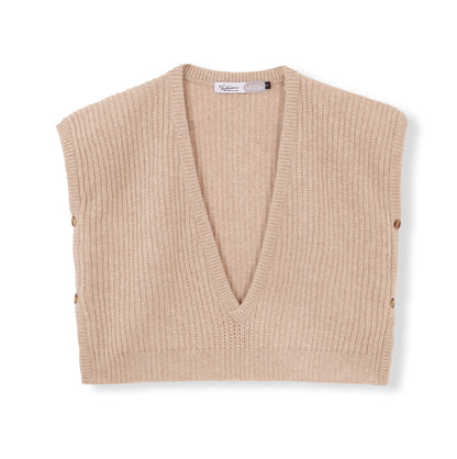 CHALECO PERLADO 100% LANA BEIGE